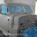 Gray color car for repair on the display